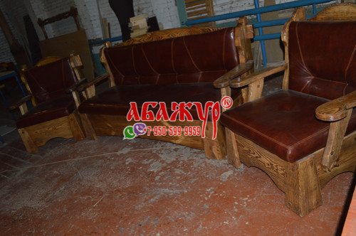 Диван и кресла с кожаным сиденьем красные под старину цена (3)