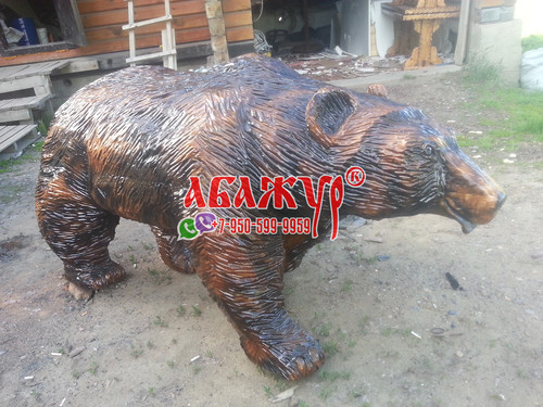 Медведь резной из цельного куска дерева цена фото АБАЖУР (3)