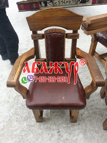 Кресло деревянное под старину с кожей подлокотниками цена (7)